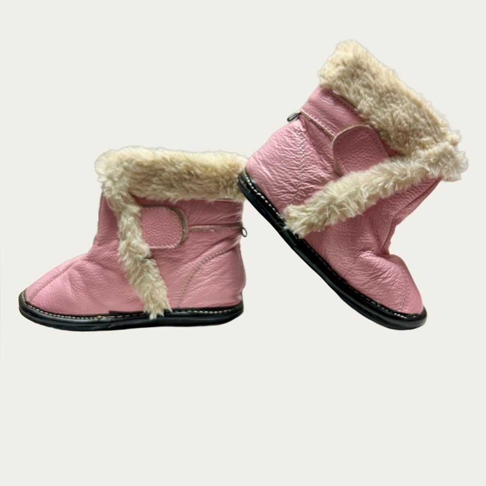 Jack & Lily Cozy Pink‎ Leather Fur-Lined Boots Toddler 7 Velcro